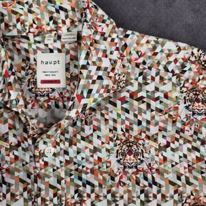 Haupt Germany Shirt Mens Medium Modern Fit Geometric Tiger Long Sleeve Button Up